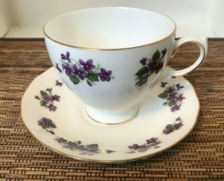 Vintage 1950s Queen Anne Bone China Teacup & Saucer Small Purple Violets