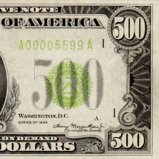Scarce Boston Lgs 1934 $500 Five Hundred Dollar Bill 1000 Fr.  2201 A00005599a
