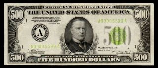 SCARCE BOSTON LGS 1934 $500 Five Hundred Dollar Bill 1000 Fr.  2201 A00005599A 2
