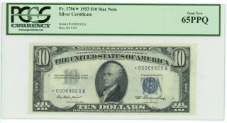 Fr.  1706 1953 $10 Star Note Silver Certificate Pcgs Gem 65ppq