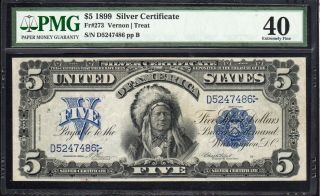 1899 $5 SILVER CERTIFICATE CHIEF NOTE PMG 40 Fr 273 D5247486 2