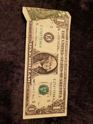 1988 One Dollar Federal Reserve Note Multiple Fold Error