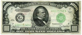 1934 Us $1000 Federal Reserve Note Chicago District | Vf,
