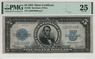1923 $5 Silver Certificate Fr 282 Port Hole Pmg Certified Very Fine 25 (066b)