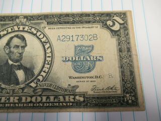 Raw Ungraded Fr.  282 1923 $5 Porthole Silver Certificate Buy it Now Price 3