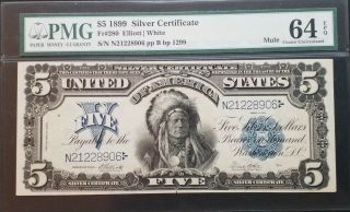 Fr 280 Mule 1899 $5 Silver Certificate Pmg 64 Epq