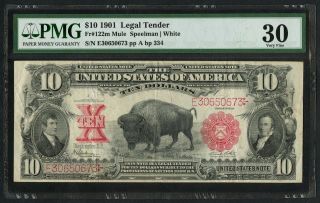 Fr122m $10 1901 Series Mule Legal Tender Pmg 30 Vf " Bison " Note Wlm3464