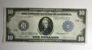 1914 Federal Reserve Note $10 Large Size Currency Ten Dollars
