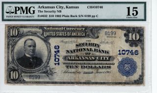 Arkansas City,  Kansas The Security Nb $10 1902 Pb Ch 10746 Pmg 15