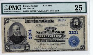 Beloit,  Kansas The First National Bank $5 1902 Pb Ch 3231 Pmg 25