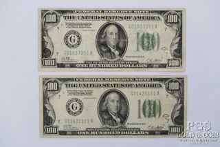 1928 - A $100 Federal Reserve Notes Chicago 2 Notes Us Currency $200 18943