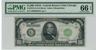 United States Federal Reserve Note Chicago $1000 1934a Pmg 66 Gem Unc Epq