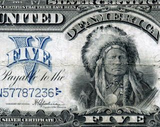 Hgr Saturday 1899 $5 Indian Chief ( (gorgeous Artwork))  Awesome Grade