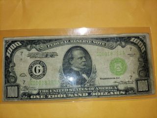 $$1000 $$ Federal Reserve Note Chicago $$1934 $$ One Thousand Dollar Bill