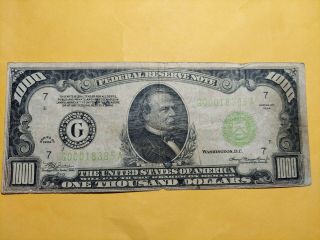 $$1000 $$ FEDERAL RESERVE NOTE CHICAGO $$1934 $$ ONE THOUSAND DOLLAR BILL 3