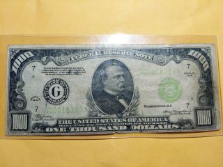 $$1000 $$ FEDERAL RESERVE NOTE CHICAGO $$1934 $$ ONE THOUSAND DOLLAR BILL 4