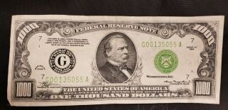 1934 $1000 Bill Chicago Federal Reserve Note.  Light Green