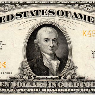 1922 $10 Gold Certificate Ten Dollar Bill Large Size Note Fr1173 30420