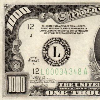 San Francisco 1934a $1000 One Thousand Dollar Bill 500 Fr.  2212l L00094348a