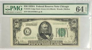 1928 A $50 Federal Reserve Note,  Chicago,  Pmg 64 Epq.  Choice Uncirculated