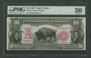 Fr119 $10 1901 Legal Tender " Bison " Note Pmg 30 Choice Vf Wlm7716