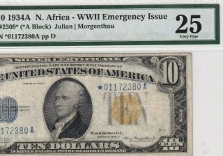 O1172380a 1934a N0rth Africa Star Note Ten Dollar Note