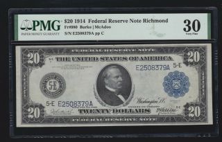 Us 1914 $20 Frn Richmond Fr 980 Pmg 30 Ch Vf (379) 94 Known