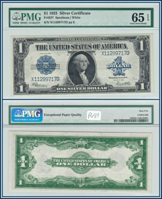 1923 $1 Silver Certificate Pmg 65 Epq Gem Unc One Dollar Large - Size Note