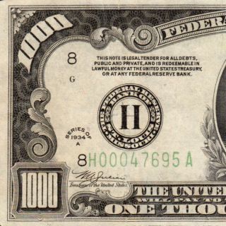 Awesome 1934a St.  Louis $1000 One Thousand Dollar Bill 500 Fr.  2212 - H H00047695a