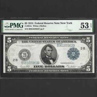 Fr 851c $5 1914 Federal Reserve Note York Pmg 53 Epq Ships
