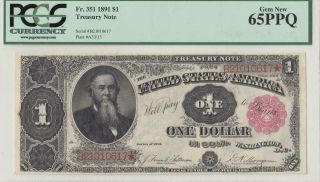 1891 United States Treasury Note $1 Tillman & Morgan ( (pcgs 65 Ppq))