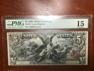 Pmg 15 1896 $5 Silver Certificate Educational Note Fr 270