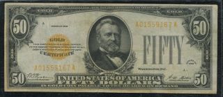 1928 50 Fifty Dollar Bill Currency Old Note Gold Certificate