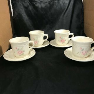 Set Of 4 Pfaltzgraff Tea Rose Tea Cups Saucers 8 Pc
