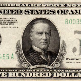 1934 York $500 Five Hundred Dollar Bill 1000 Fr.  2201 B00394455a