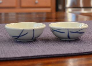 2 Vintage Small Glazed Ceramic Stoneware Trinket Dish Pin Ring Asian Sauce Bowls