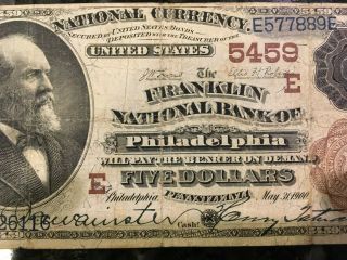 Usa 5 Dollars National 1882 (1900) - - Philadelphia,  Pa - - Charter 5459