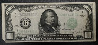 1934 Chicago $1000 One Thousand Dollar Bill Federal Reserve Note 500 G00114372a