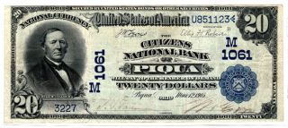1902 Bs Date Back $20 The Citizens Nb Of Piqua,  Ohio.  Ch 1061.  Vf.  Y00005880