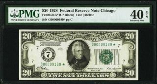 1928 $20 Dollar Federal Reserve Star Notes Chicago Pmg 40 Epq Us Paper Money.