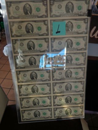 1976 Uncut Sheet Of 16 Crisp Star 2 Dollars Uncirculated Legal $2 Money Bills