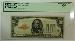 1928 $50 Fifty Dollar Gold Certificate Fr.  2404 Aa Woods Mellon Pcgs 55