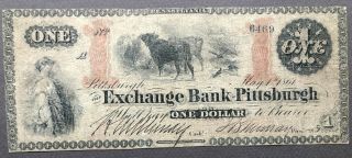 1861 Exchange Bank Of Pittsburgh $1 Bank Note