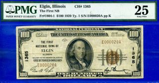 Top Pop 1/0 Ch 1365 - 1929 $100 ( (fines Known - Elgin,  Il))  Pmg 25 E000020a