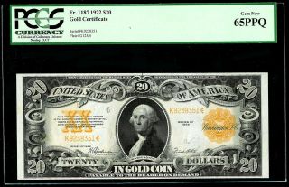 1922 Us $20 Dollar Gold Certificate Washington Note Pcgs Gem 65 Ppq