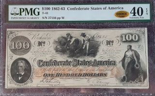Csa T - 41 $100 Confederate States Fancy Script Csa Watermark