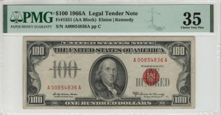 1966 A $100 Legal Tender Red Seal Fr.  1551 Aa Block Pmg Very Fine Vf 35 (836a)