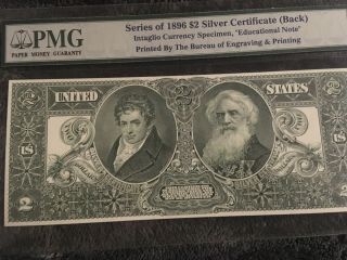 1896 $2 Silver Certificate Intaglio Currency Specimen,  Educational Note Pmg Guar