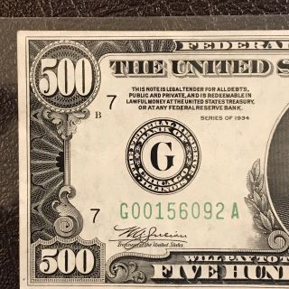 1934 Chicago $500 Five Hundred Dollar Bill G00156092a Stunning