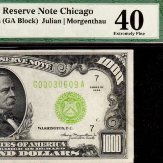 Gorgeous Lgs Pmg Xf40 1934 Chicago $1000 One Thousand Dollar Bill Fr.  2211 30609a